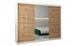 Šatníková skriňa s posuvnými dverami a zrkadlom YORK1 - 250x200cm Biela-Dub Artisan