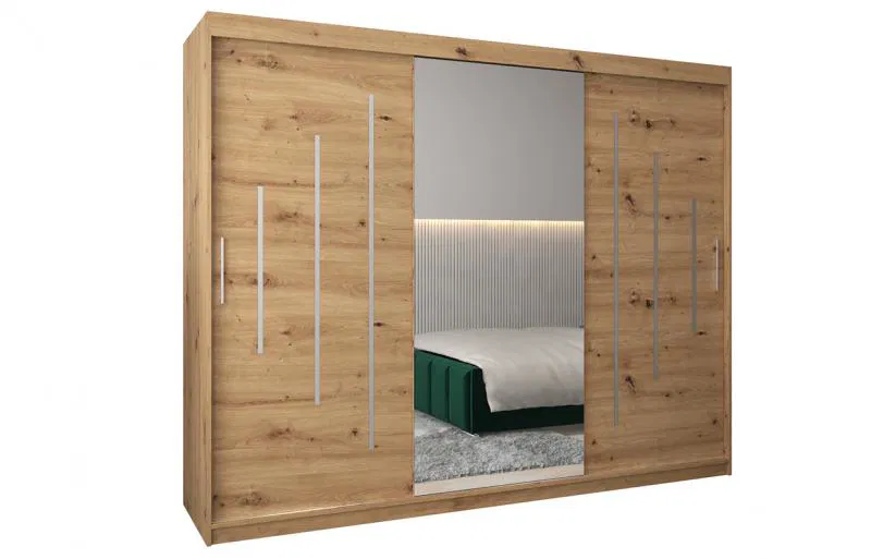 Šatníková skriňa s posuvnými dverami a zrkadlom YORK1 - 250x200cm Dub Artisan