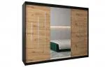 Šatníková skriňa s posuvnými dverami a zrkadlom YORK1 - 250x200cm Čierna-Dub Artisan
