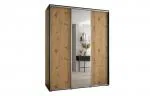 Šatníková skriňa s posuvnými dverami a zrkadlom DAVOS 200cm | Čierna / DUB Artisan / strieborné