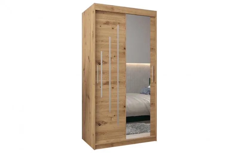 Šatníková skriňa s posuvnými dverami a zrkadlom YORK2 - 100x200cm Dub Artisan