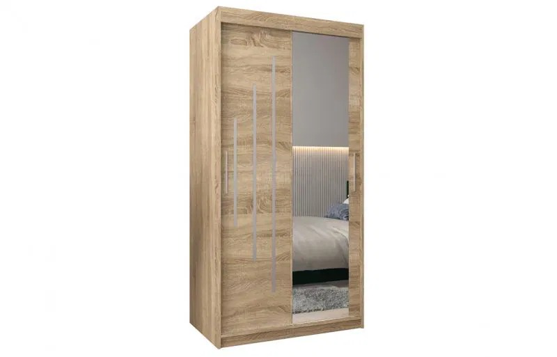 Šatníková skriňa s posuvnými dverami a zrkadlom YORK2 - 100x200cm Dub Sonoma