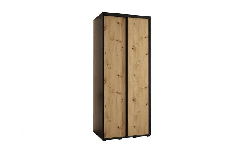 Šatníková skriňa s posuvnými dverami DAVOS 100cm | Čierna / DUB Artisan / čierne pojazdy