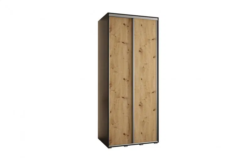 Šatníková skriňa s posuvnými dverami DAVOS 100cm | Čierna / DUB Artisan / strieborné