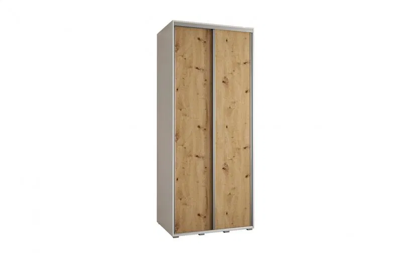 Šatníková skriňa s posuvnými dverami DAVOS 100cm | Biela / DUB Artisan / strieborné