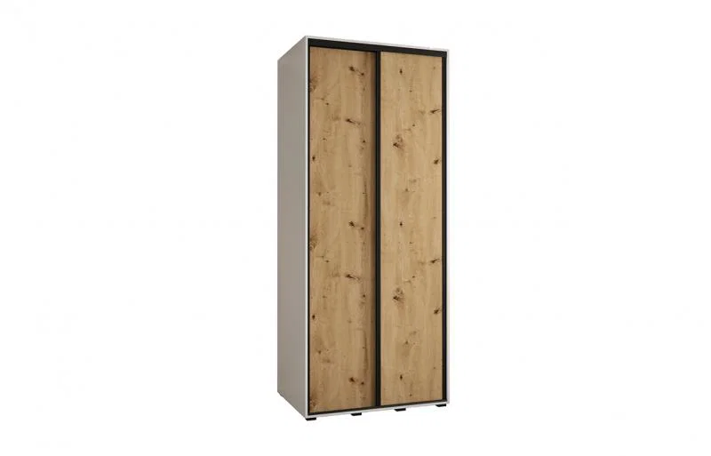 Šatníková skriňa s posuvnými dverami DAVOS 100cm | Biela / DUB Artisan / čierne pojazdy