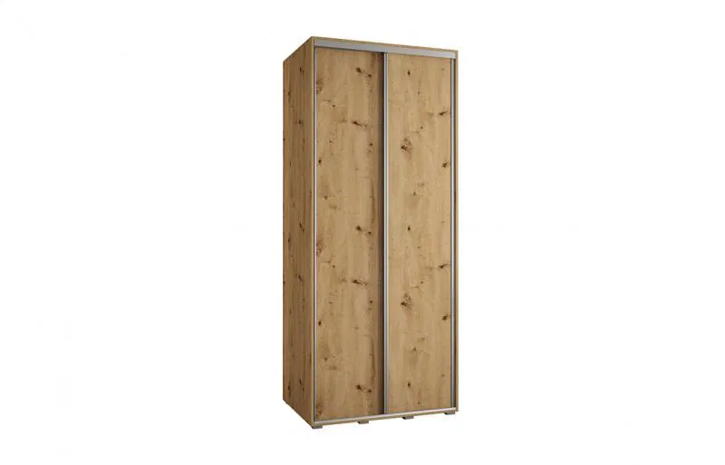 Šatníková skriňa s posuvnými dverami DAVOS 100cm | DUB Artisan / strieborné pojazdy
