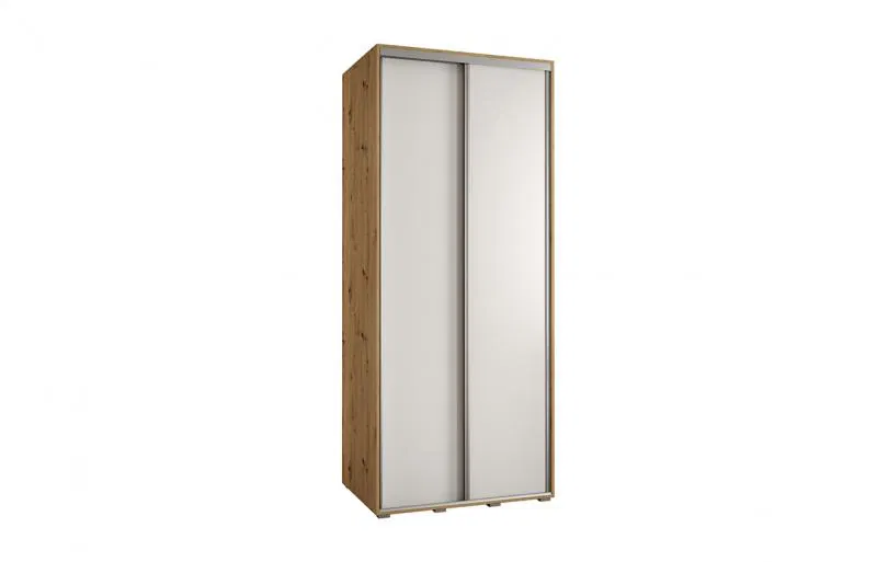 Šatníková skriňa s posuvnými dverami DAVOS 100cm | DUB Artisan / biela / strieborné