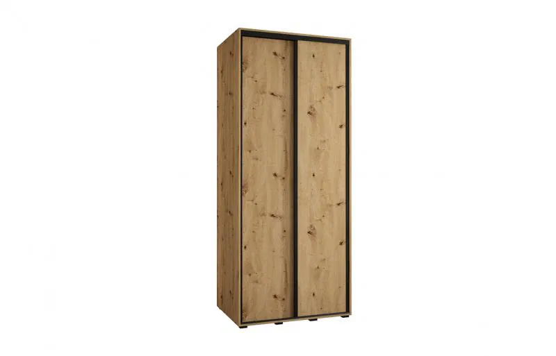 Šatníková skriňa s posuvnými dverami DAVOS 100cm | DUB Artisan / čierne pojazdy