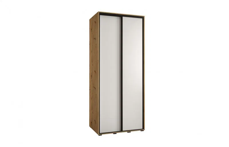 Šatníková skriňa s posuvnými dverami DAVOS 100cm | DUB Artisan / biela / čierne pojazdy