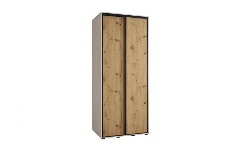 Šatníková skriňa s posuvnými dverami DAVOS 120cm | Biela / DUB Artisan / čierne pojazdy