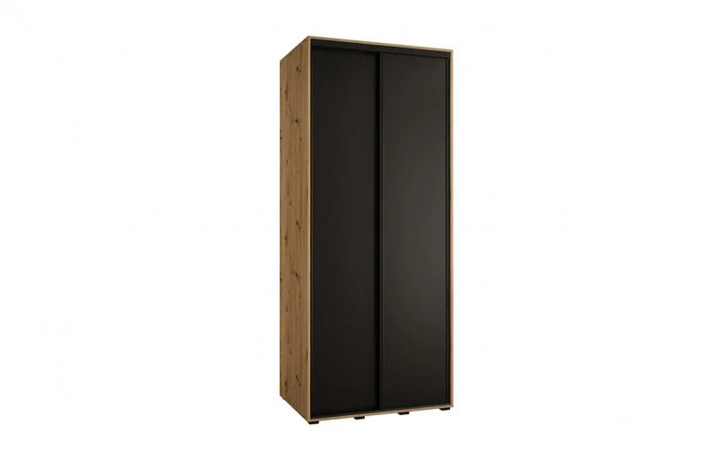 Šatníková skriňa s posuvnými dverami DAVOS 120cm | DUB Artisan / čierna / čierne pojazdy