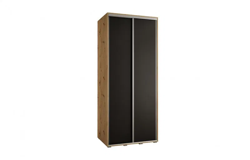 Šatníková skriňa s posuvnými dverami DAVOS 120cm | DUB Artisan / čierna / strieborné