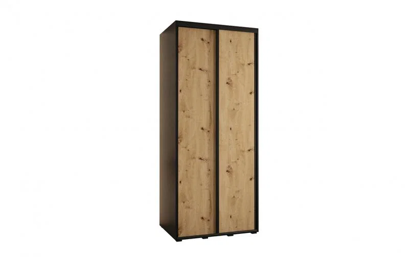 Šatníková skriňa s posuvnými dverami DAVOS 120cm | Čierna / DUB Artisan / čierne pojazdy