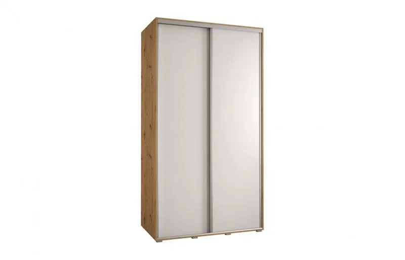 Šatníková skriňa s posuvnými dverami DAVOS 140cm | DUB Artisan / biela / strieborné