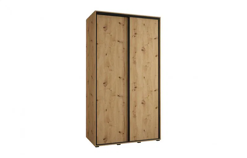 Šatníková skriňa s posuvnými dverami DAVOS 140cm | DUB Artisan / čierne pojazdy