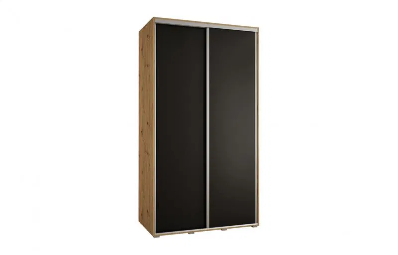 Šatníková skriňa s posuvnými dverami DAVOS 140cm | DUB Artisan / čierna / strieborné