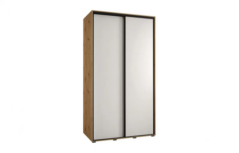 Šatníková skriňa s posuvnými dverami DAVOS 140cm | DUB Artisan / biela / čierne pojazdy