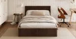 Čalúnená posteľ AMBER 120x200 Hnedá Trinity s úložným priestorom a dreveným roštom