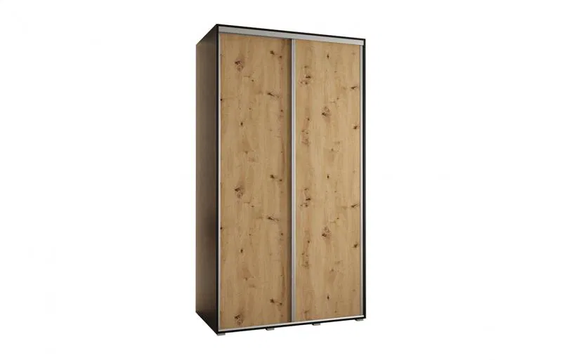 Šatníková skriňa s posuvnými dverami DAVOS 140cm | Čierna / DUB Artisan / strieborné