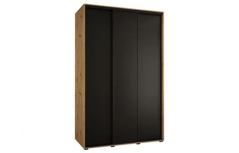 Šatníková skriňa s posuvnými dverami DAVOS 150cm | DUB Artisan / čierna / čierne pojazdy