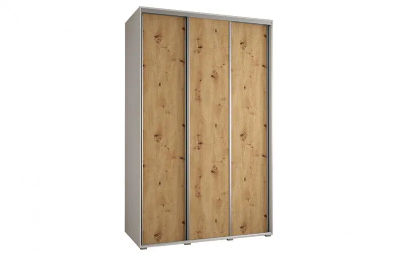 Šatníková skriňa s posuvnými dverami DAVOS 150cm | Biela / DUB Artisan / strieborné