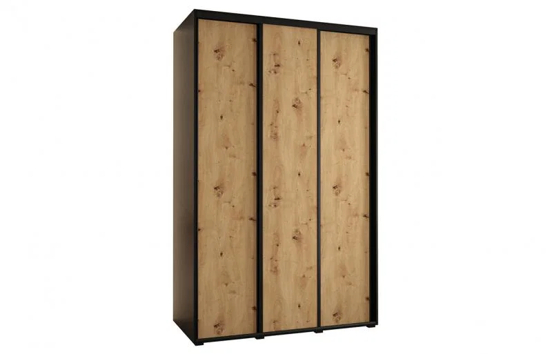 Šatníková skriňa s posuvnými dverami DAVOS 150cm | Čierna / DUB Artisan / čierne pojazdy