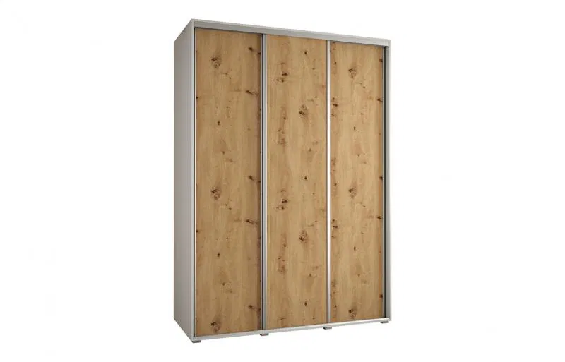 Šatníková skriňa s posuvnými dverami DAVOS 180cm | Biela / DUB Artisan / strieborné
