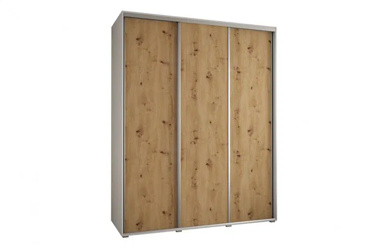 Šatníková skriňa s posuvnými dverami DAVOS 190cm | Biela / DUB Artisan / strieborné