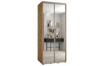 Šatníková skriňa s posuvnými zrkadlovými dverami DAVOS 120cm | DUB Artisan / strieborné pojazdy