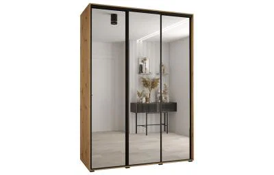 Šatníková skriňa s posuvnými zrkadlovými dverami DAVOS 180cm | DUB Artisan / čierne pojazdy