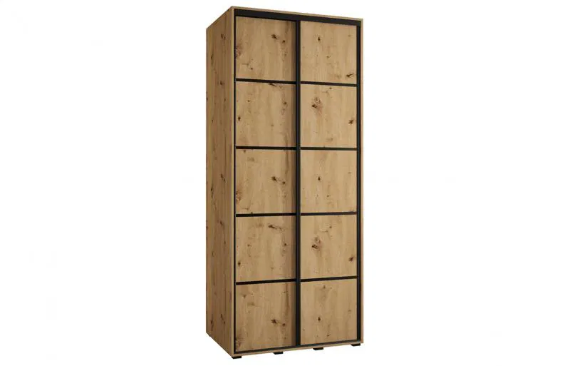 Šatníková skriňa s posuvnými dverami DAVOS 4, 120cm | DUB Artisan / čierne pojazdy