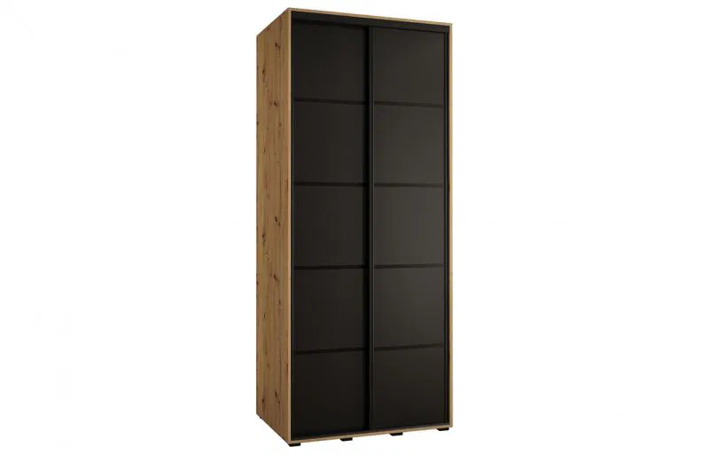 Šatníková skriňa s posuvnými dverami DAVOS 4, 120cm | DUB Artisan / čierna / čierne pojazdy