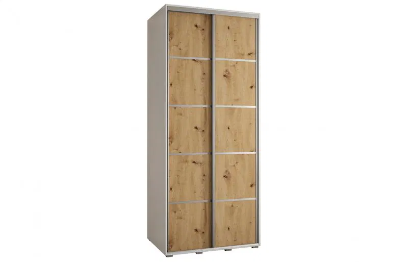 Šatníková skriňa s posuvnými dverami DAVOS 4, 120cm | Biela / DUB Artisan / strieborné