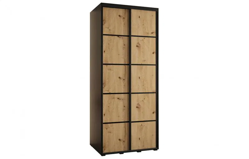 Šatníková skriňa s posuvnými dverami DAVOS 4, 120cm | Čierna / DUB Artisan / čierne pojazdy