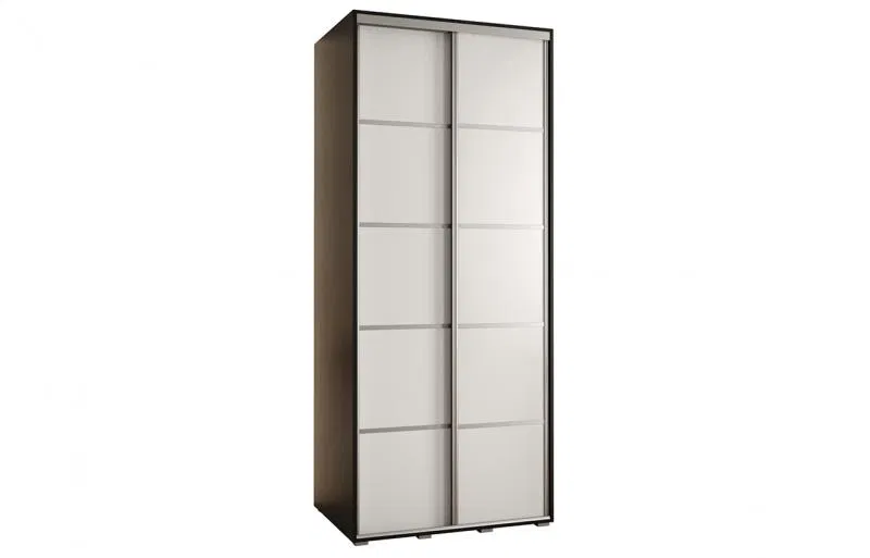 Šatníková skriňa s posuvnými dverami DAVOS 4, 120cm | Čierna / biela / strieborné pojazdy