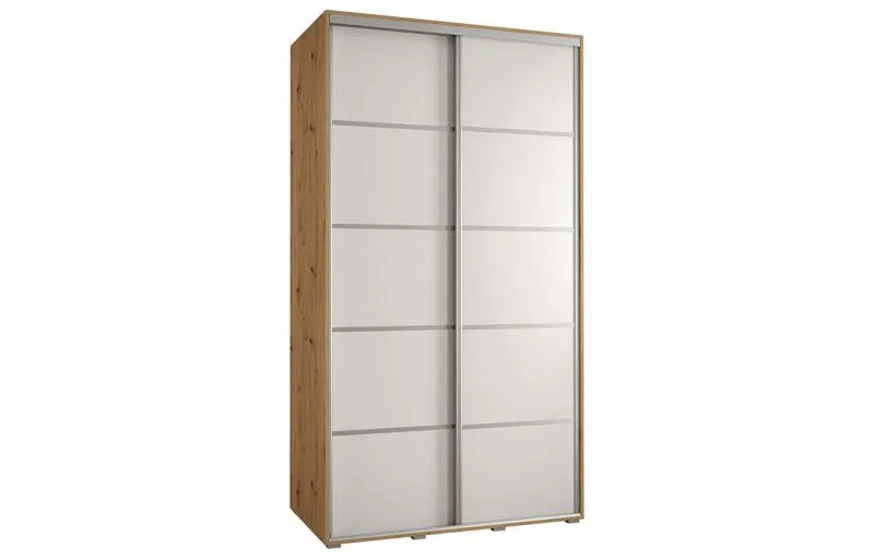 Šatníková skriňa s posuvnými dverami DAVOS 4, 140cm | DUB Artisan / biela / strieborné