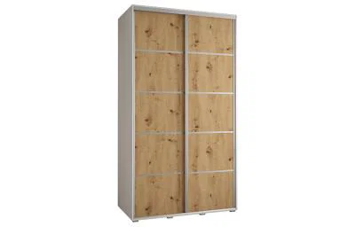 Šatníková skriňa s posuvnými dverami DAVOS 4, 140cm | Biela / DUB Artisan / strieborné