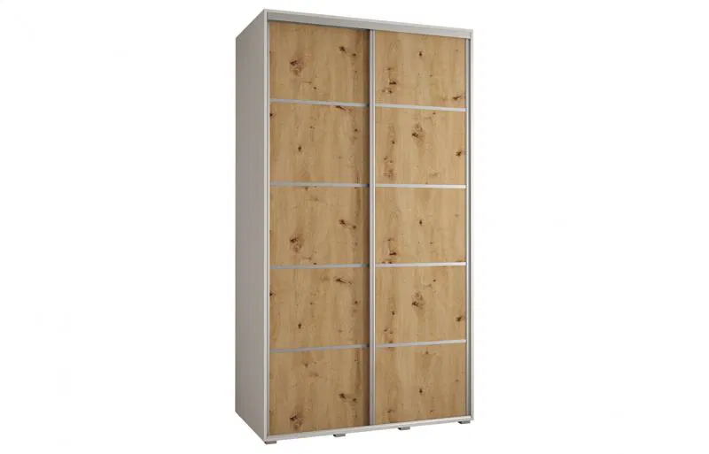 Šatníková skriňa s posuvnými dverami DAVOS 4, 140cm | Biela / DUB Artisan / strieborné