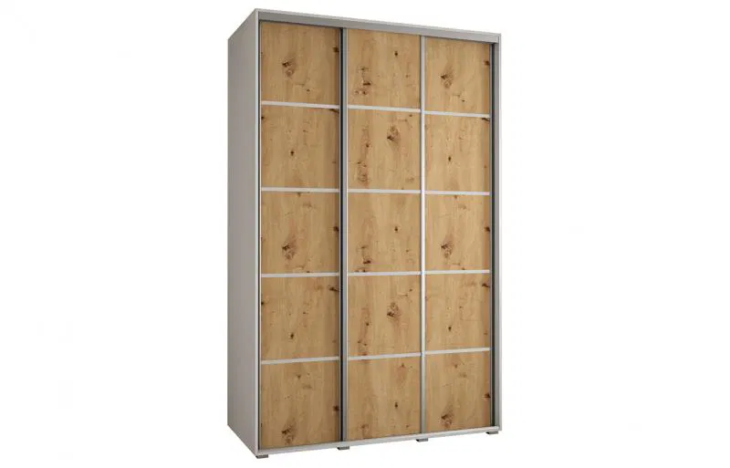 Šatníková skriňa s posuvnými dverami DAVOS 4, 160cm | Biela / DUB Artisan / strieborné