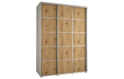 Šatníková skriňa s posuvnými dverami DAVOS 4, 170cm | Biela / DUB Artisan / strieborné