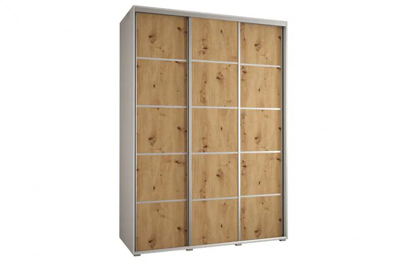 Šatníková skriňa s posuvnými dverami DAVOS 4, 170cm | Biela / DUB Artisan / strieborné