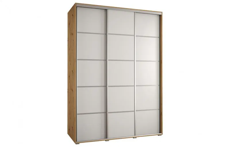 Šatníková skriňa s posuvnými dverami DAVOS 4, 180cm | DUB Artisan / biela / strieborné