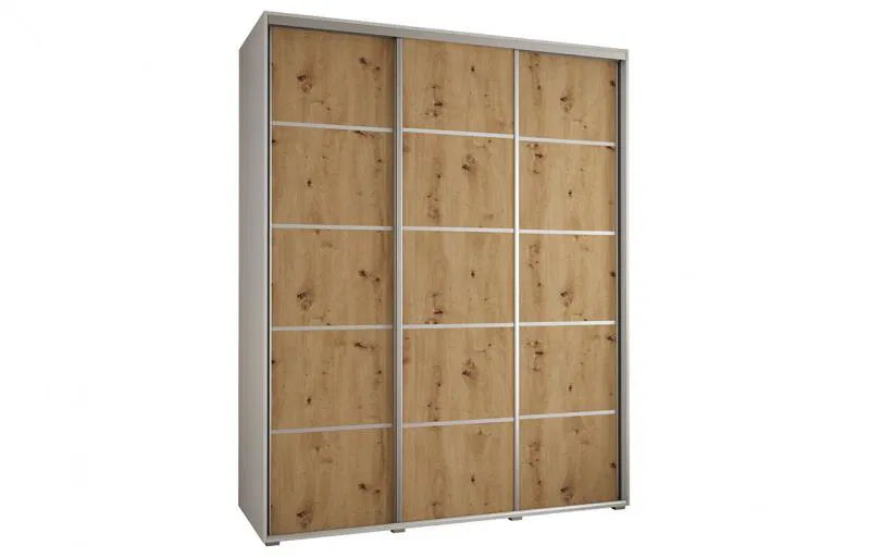 Šatníková skriňa s posuvnými dverami DAVOS 4, 190cm | Biela / DUB Artisan / strieborné