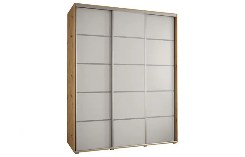 Šatníková skriňa s posuvnými dverami DAVOS 4, 200cm | DUB Artisan / biela / strieborné