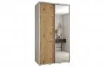 Šatníková skriňa s posuvnými dverami a zrkadlom DAVOS 5, 140cm | Biela / DUB Artisan / strieborné