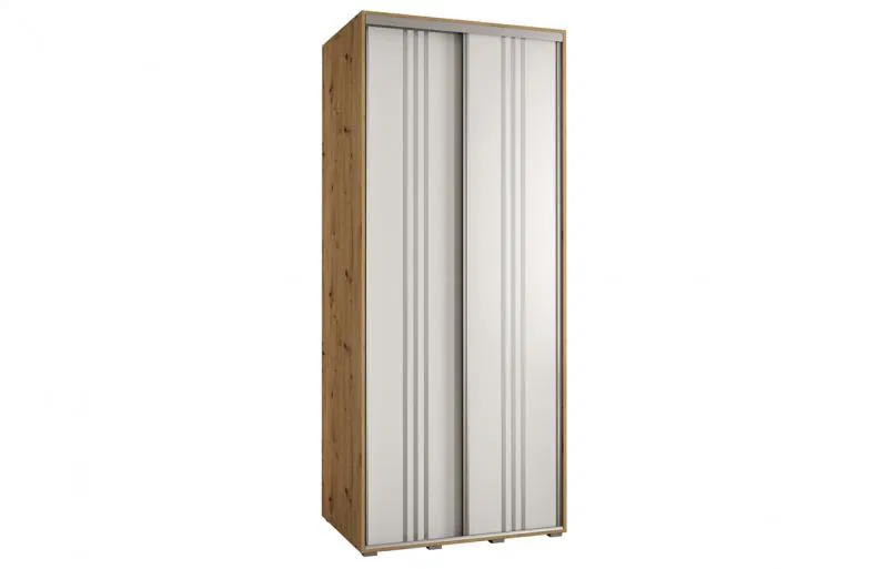 Šatníková skriňa s posuvnými dverami DAVOS 6, 120cm | DUB Artisan / biela / strieborné