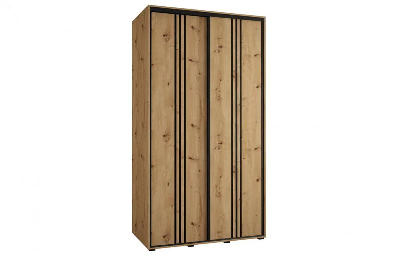 Šatníková skriňa s posuvnými dverami DAVOS 6, 140cm | DUB Artisan / čierne pojazdy