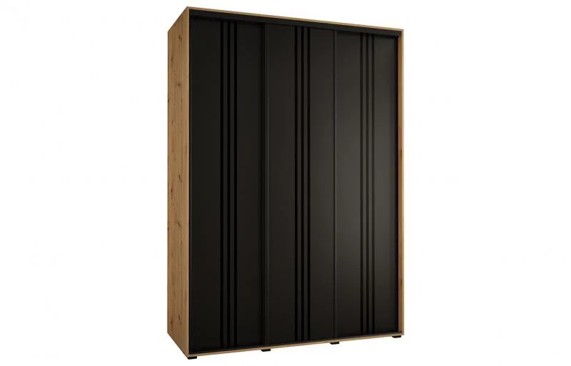 Šatníková skriňa s posuvnými dverami DAVOS 6, 180cm | DUB Artisan / čierna / čierne pojazdy