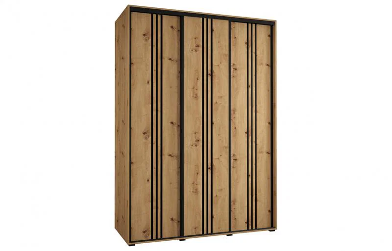 Šatníková skriňa s posuvnými dverami DAVOS 6, 180cm | DUB Artisan / čierne pojazdy